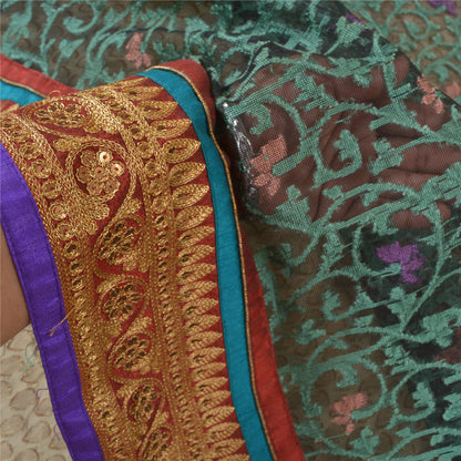 Sanskriti Vintage Ivory Heavy Sarees Pure Chanderi Silk Hand Beaded Sari Sustainable Fabric