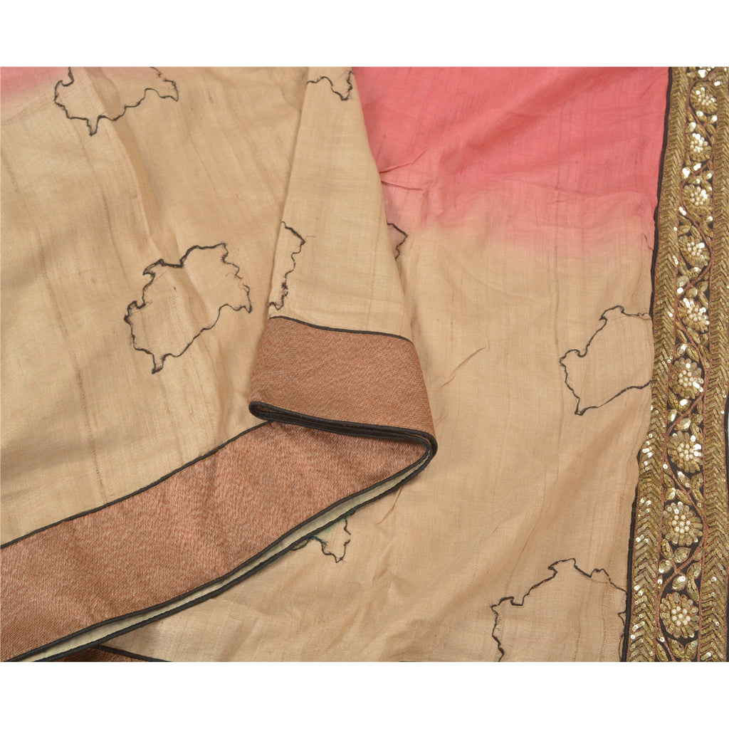 Sanskriti Vintage Pink Indian Sarees 100% Pure Silk Hand Beaded Sari Sustainable Fabric