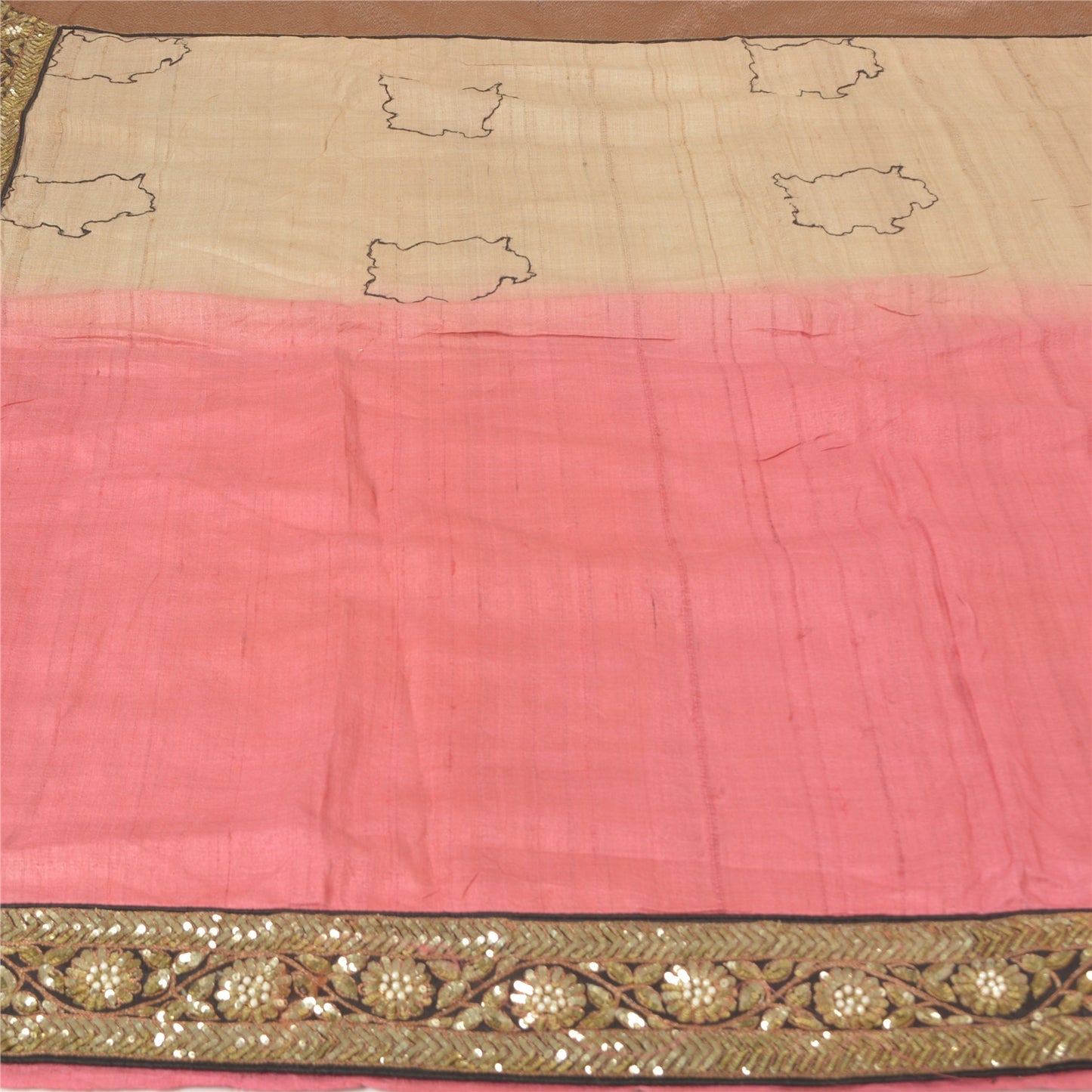 Sanskriti Vintage Pink Indian Sarees 100% Pure Silk Hand Beaded Sari Sustainable Fabric