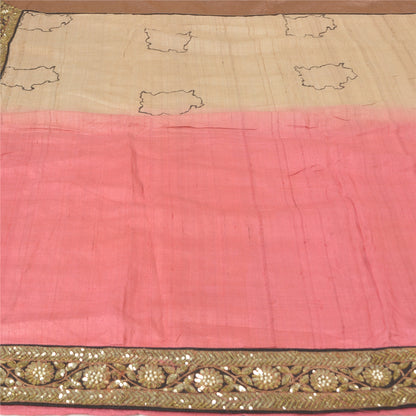 Sanskriti Vintage Pink Indian Sarees 100% Pure Silk Hand Beaded Sari Sustainable Fabric