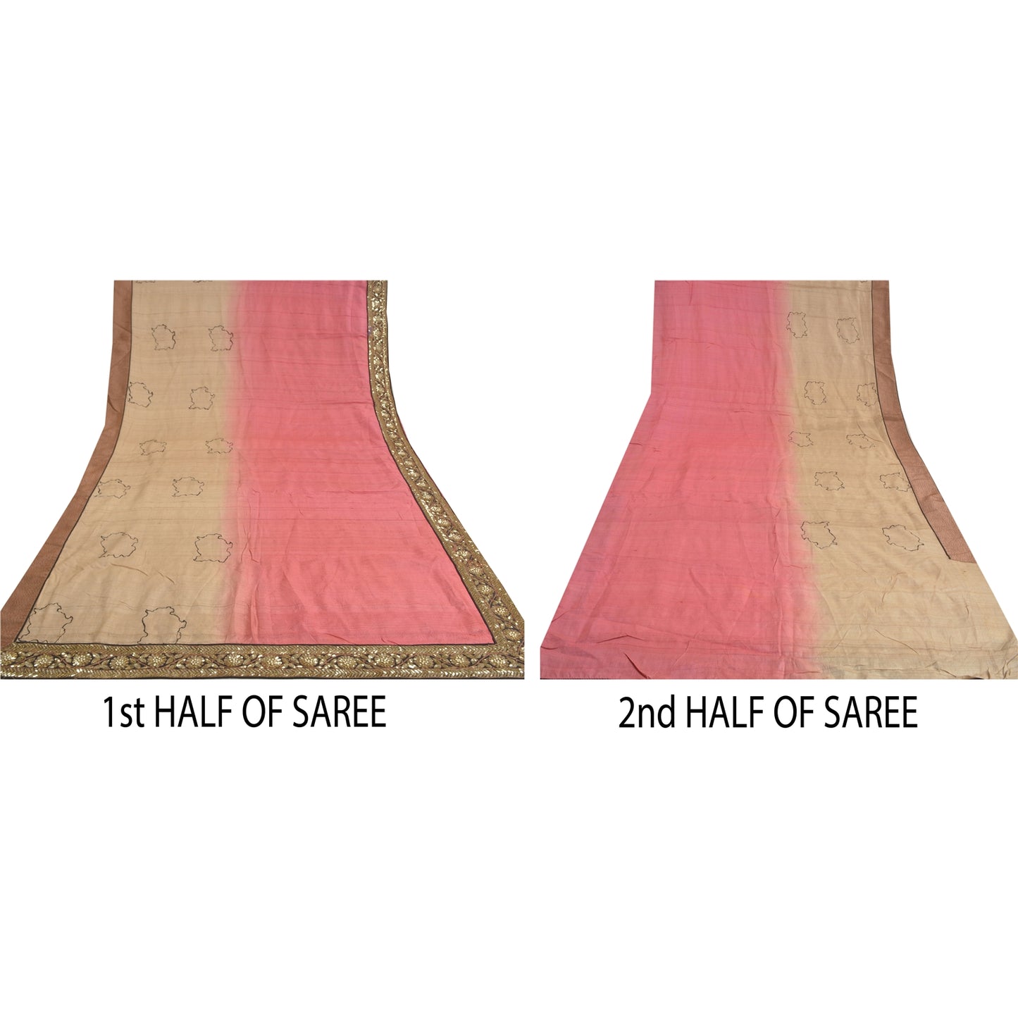 Sanskriti Vintage Pink Indian Sarees 100% Pure Silk Hand Beaded Sari Sustainable Fabric