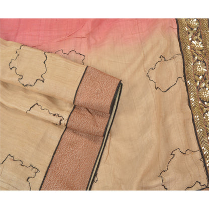 Sanskriti Vintage Pink Indian Sarees 100% Pure Silk Hand Beaded Sari Sustainable Fabric