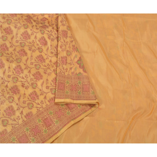 Sanskriti Vintage Cream Heavy Sarees Pure Satin Silk Woven Tanchoi Sari Sustainable Fabric