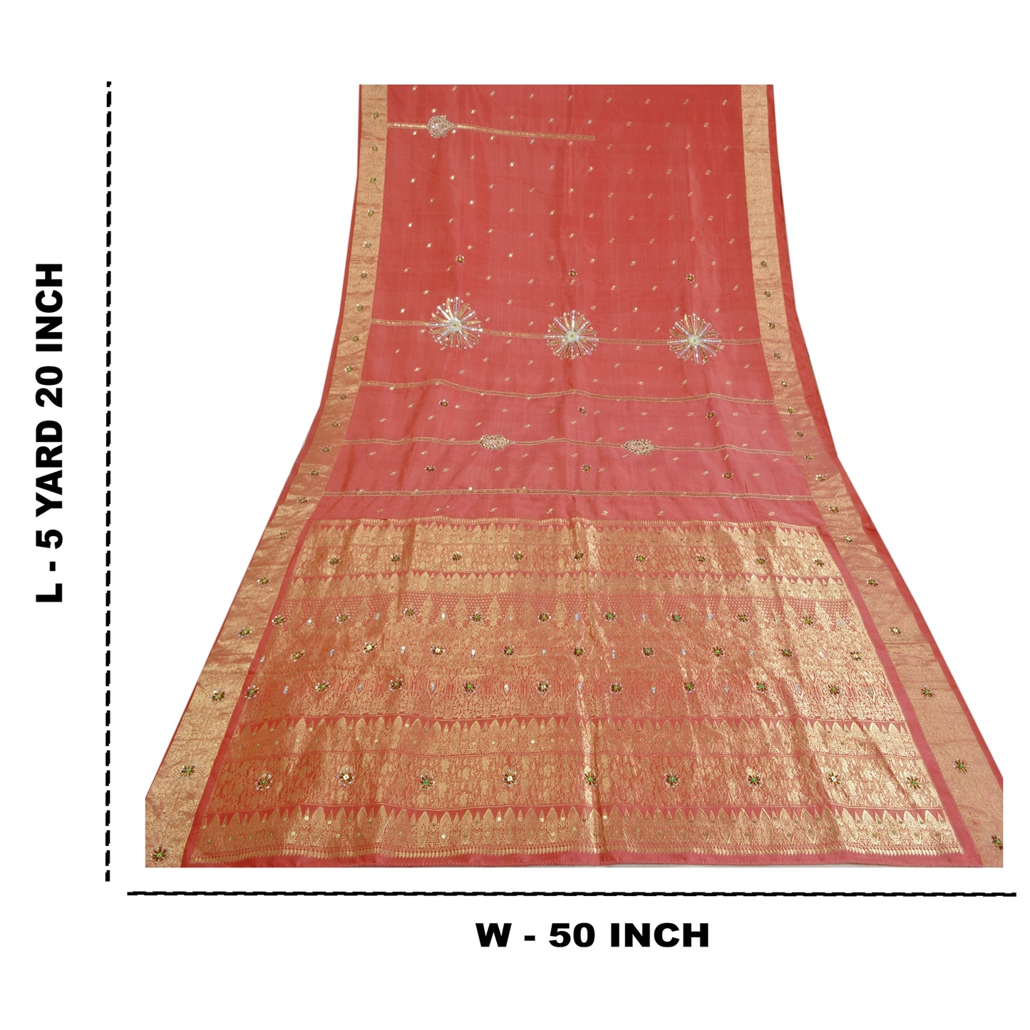 Sanskriti Vintage Pink Heavy Sarees Pure Silk Hand Beaded Brocade Sari Sustainable Fabric
