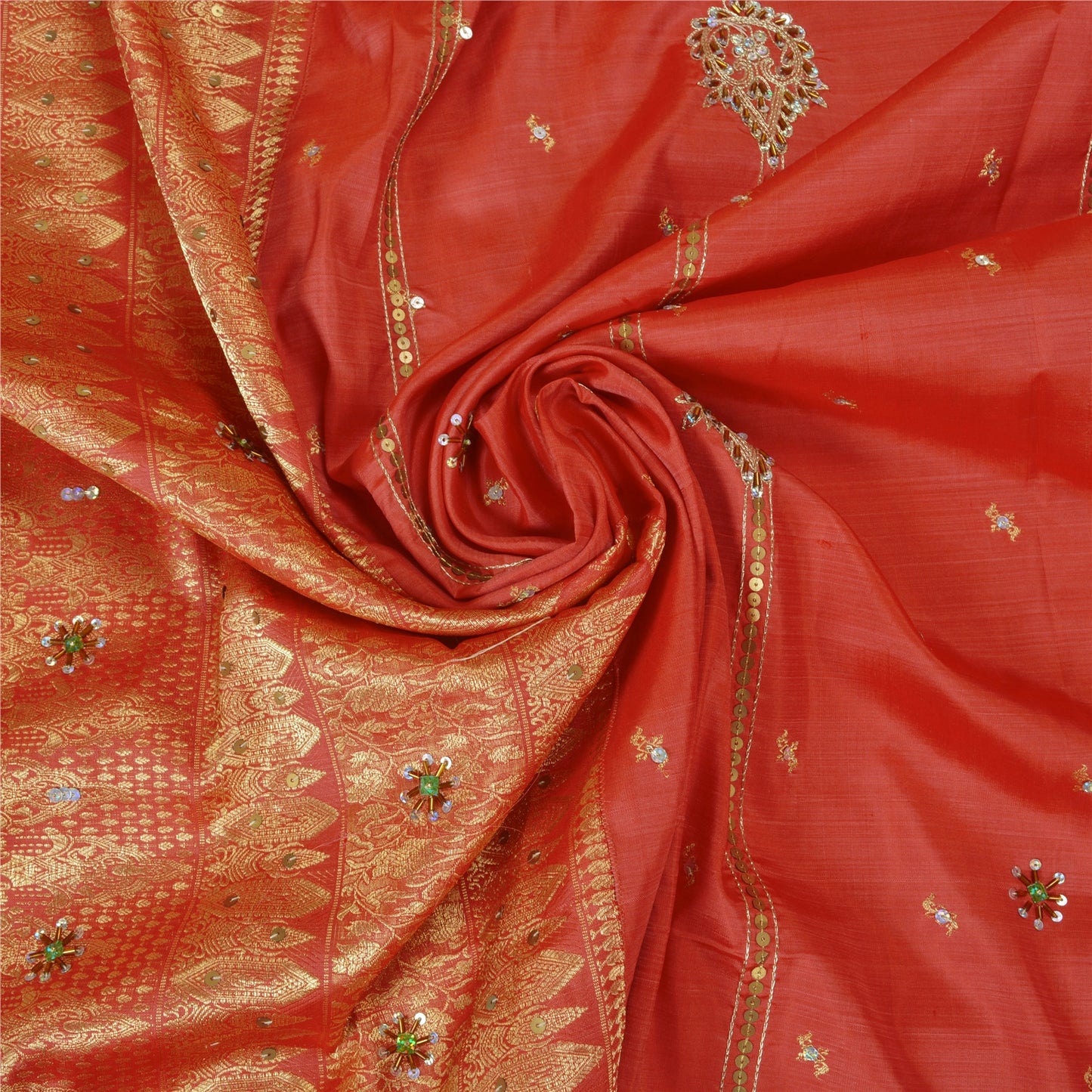 Sanskriti Vintage Pink Heavy Sarees Pure Silk Hand Beaded Brocade Sari Sustainable Fabric