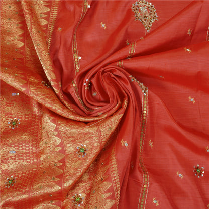 Sanskriti Vintage Pink Heavy Sarees Pure Silk Hand Beaded Brocade Sari Sustainable Fabric