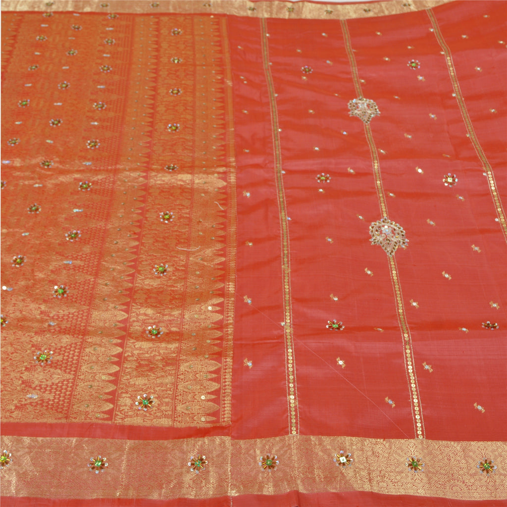 Sanskriti Vintage Pink Heavy Sarees Pure Silk Hand Beaded Brocade Sari Sustainable Fabric