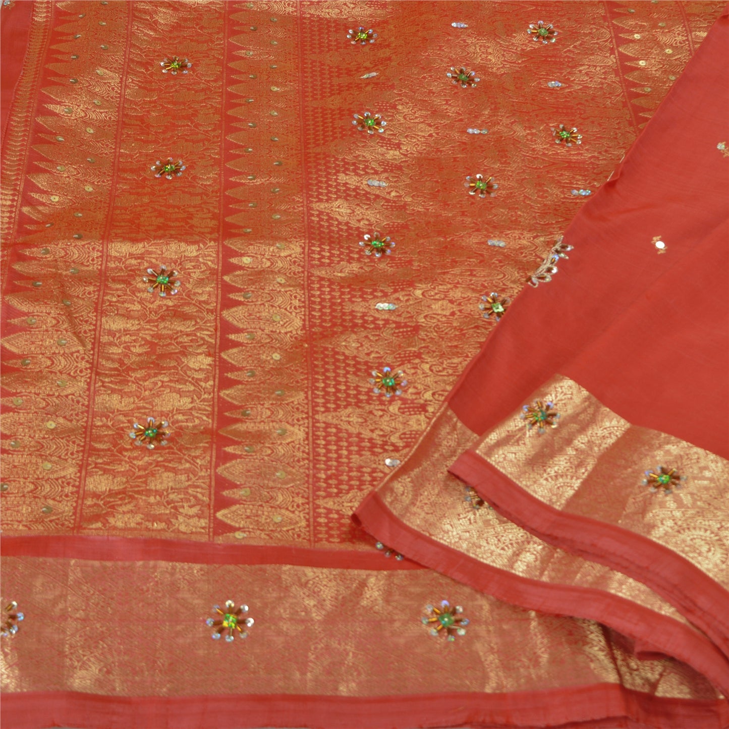 Sanskriti Vintage Pink Heavy Sarees Pure Silk Hand Beaded Brocade Sari Sustainable Fabric