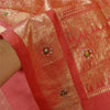 Sanskriti Vintage Pink Heavy Sarees Pure Silk Hand Beaded Brocade Sari Sustainable Fabric