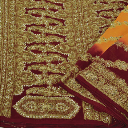 Sanskriti Vintage Heavy Sarees Blend Georgette Hand Beaded Woven Sari Sustainable Fabric