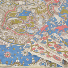 Load image into Gallery viewer, Sanskriti Vintage Blue Heavy Sarees Pure Cotton Kalamkari Animal Sari Fabric

