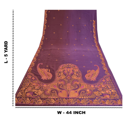 Sanskriti Vintage Purple Saree 100% Pure Crepe Silk 5YD Sari Hand Beaded Thread Work Crafting, Upcycling, Recycling, Dress Making, Decor,