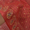 Sanskriti Vintage Dark Red Heavy Sarees Pure Cotton Hand Beaded Sari Sustainable Fabric
