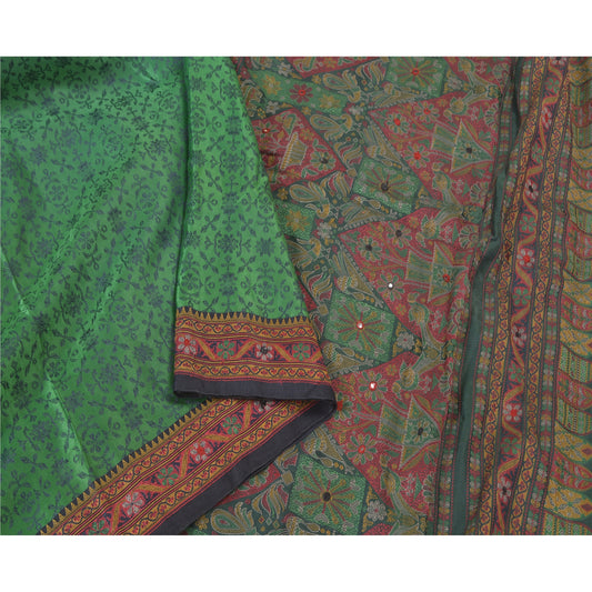 Sanskriti Vintage Green Heavy Indian Sarees 100% Pure Silk Woven Sari Sustainable Fabric