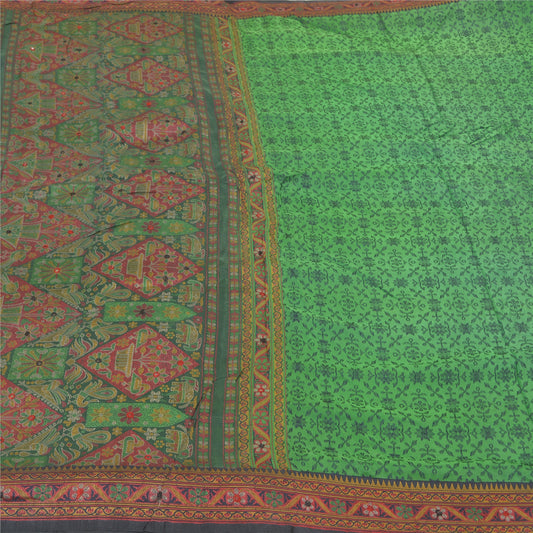 Sanskriti Vintage Green Heavy Indian Sarees 100% Pure Silk Woven Sari Sustainable Fabric