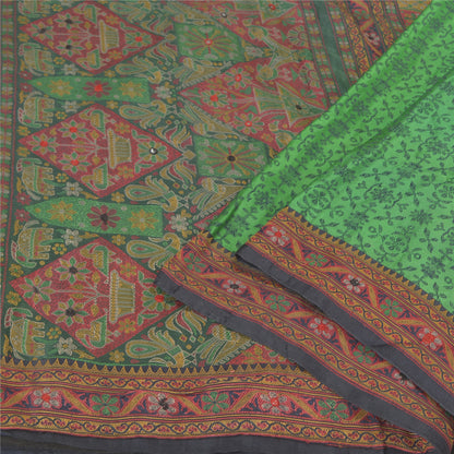 Sanskriti Vintage Green Heavy Indian Sarees 100% Pure Silk Woven Sari Sustainable Fabric