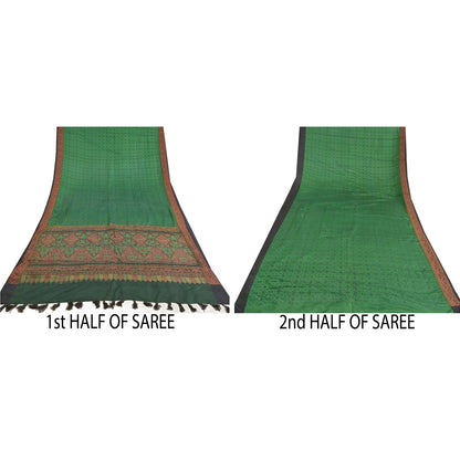 Sanskriti Vintage Green Heavy Indian Sarees 100% Pure Silk Woven Sari Sustainable Fabric
