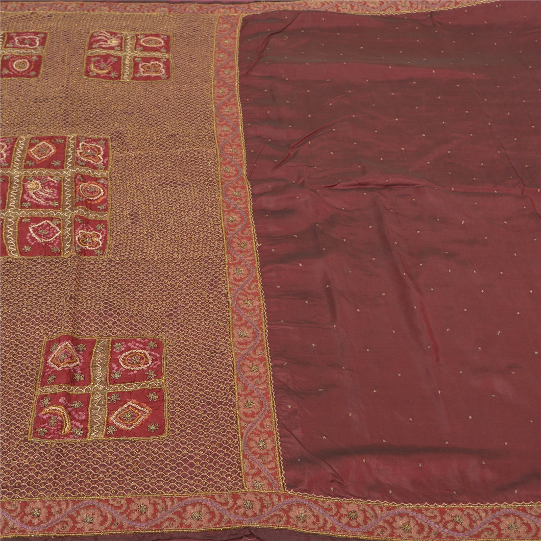 Sanskriti Vintage Heavy Sarees Pure Silk Hand Beaded Bandhani Patch Sari Fabric