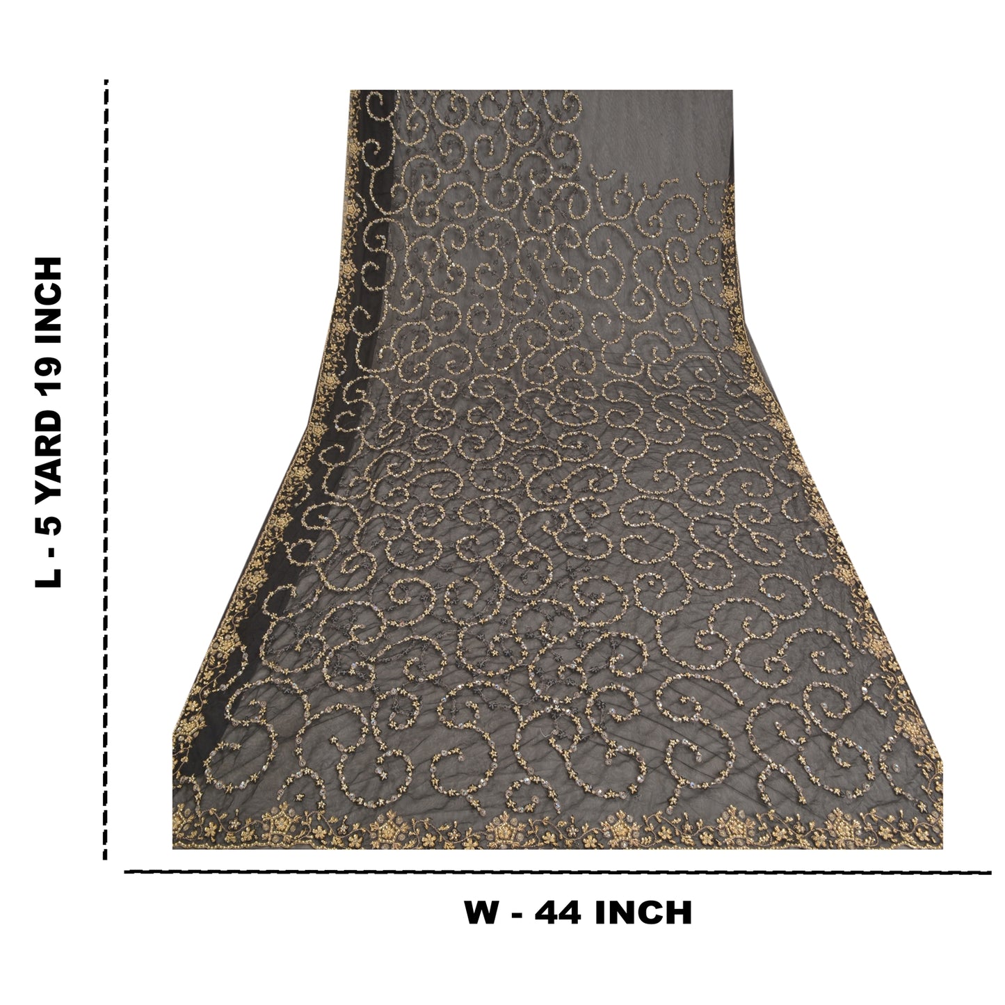 Sanskriti Vintage Black Heavy Sarees Net Mesh Hand Beaded Party Sari Sustainable Fabric