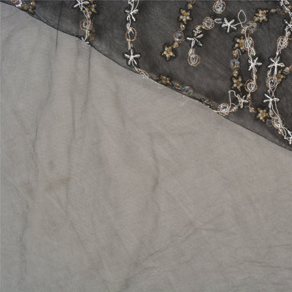 Sanskriti Vintage Black Heavy Sarees Net Mesh Hand Beaded Party Sari Sustainable Fabric