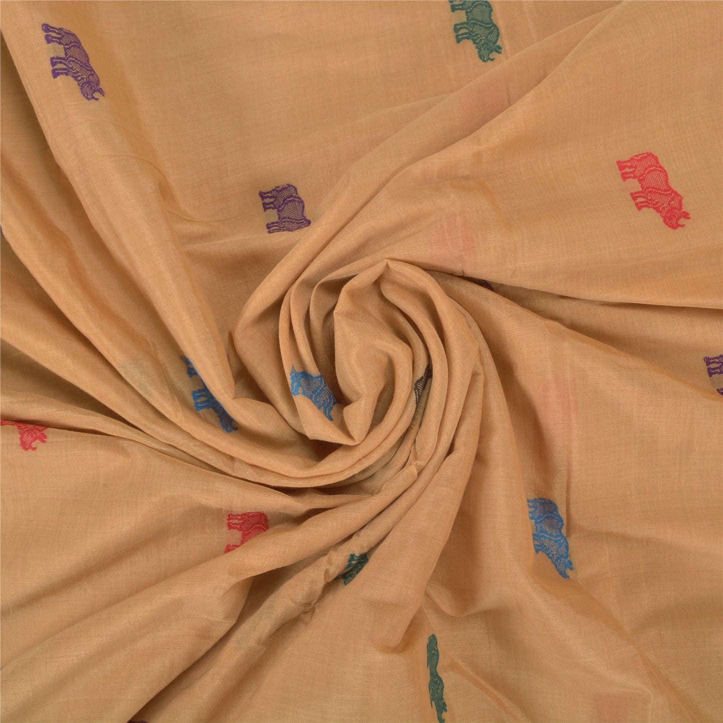 Sanskriti Vintage Peach Heavy Sarees Cotton Silk Hand-Woven Animal Sari Sustainable Fabric