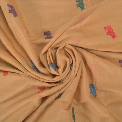 Sanskriti Vintage Peach Heavy Sarees Cotton Silk Hand-Woven Animal Sari Sustainable Fabric