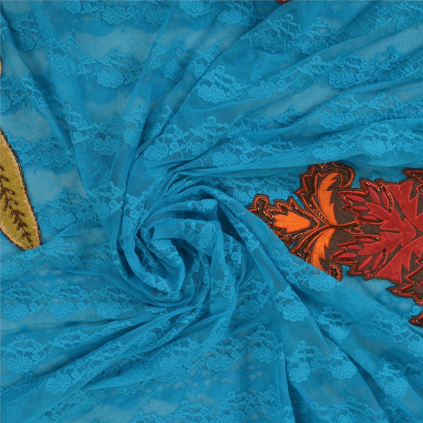 Санскрити Винтаж Синее Тяжелое Сари Сетчатая Вышитая Вечеринка Сари Устойчивая Ткань