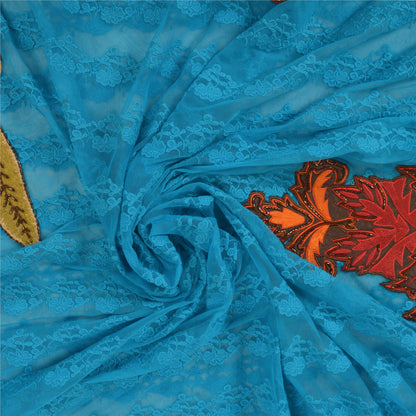 Санскрити Винтаж Синее Тяжелое Сари Сетчатая Вышитая Вечеринка Сари Устойчивая Ткань