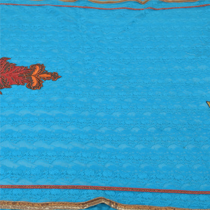 Санскрити Винтаж Синее Тяжелое Сари Сетчатая Вышитая Вечеринка Сари Устойчивая Ткань