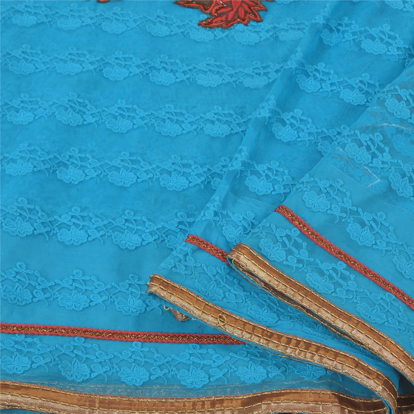 Санскрити Винтаж Синее Тяжелое Сари Сетчатая Вышитая Вечеринка Сари Устойчивая Ткань