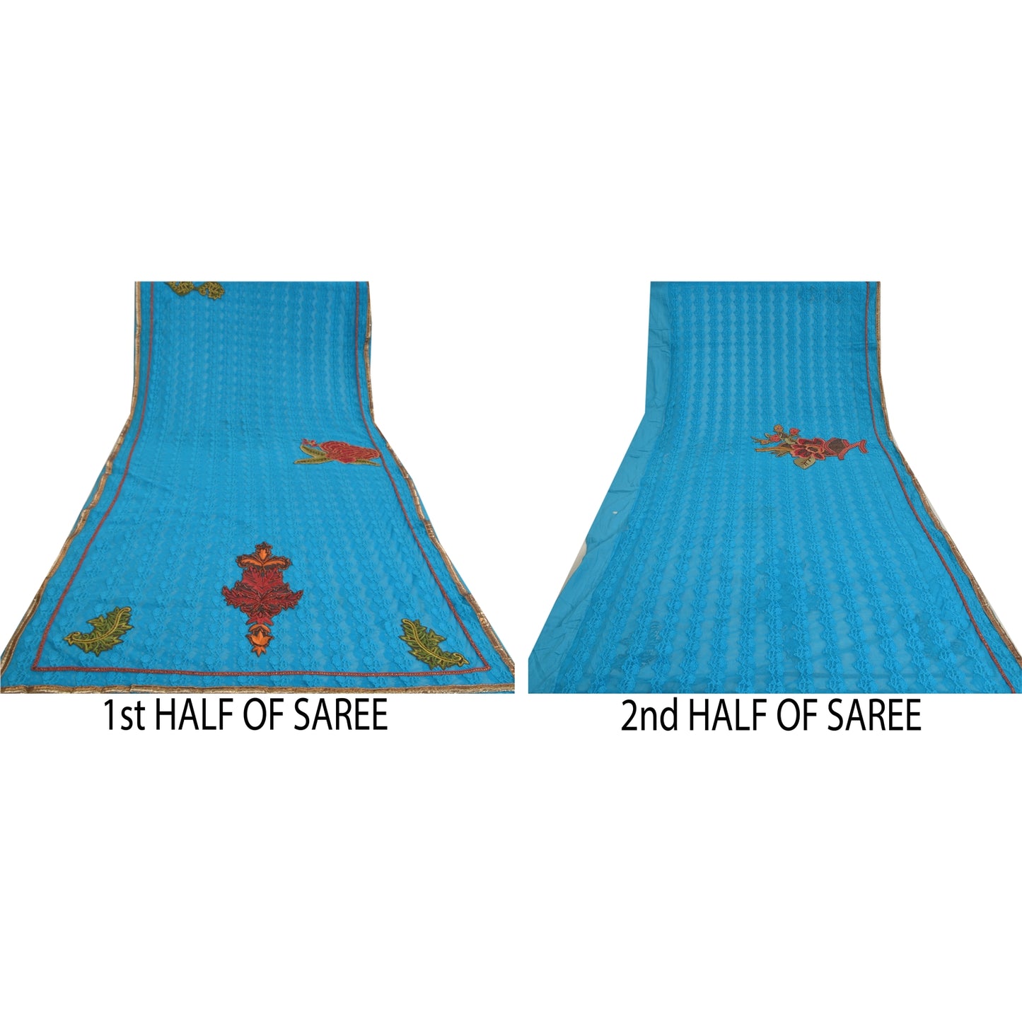 Санскрити Винтаж Синее Тяжелое Сари Сетчатая Вышитая Вечеринка Сари Устойчивая Ткань