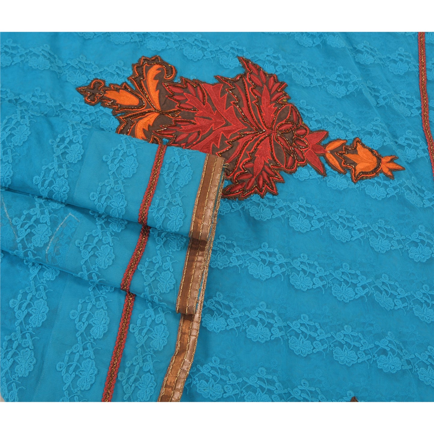 Санскрити Винтаж Синее Тяжелое Сари Сетчатая Вышитая Вечеринка Сари Устойчивая Ткань