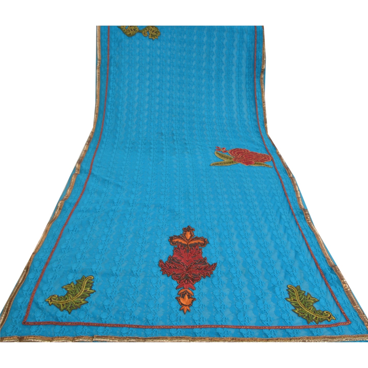 Санскрити Винтаж Синее Тяжелое Сари Сетчатая Вышитая Вечеринка Сари Устойчивая Ткань