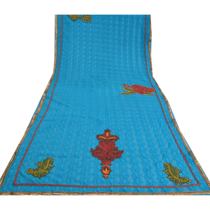 Санскрити Винтаж Синее Тяжелое Сари Сетчатая Вышитая Вечеринка Сари Устойчивая Ткань