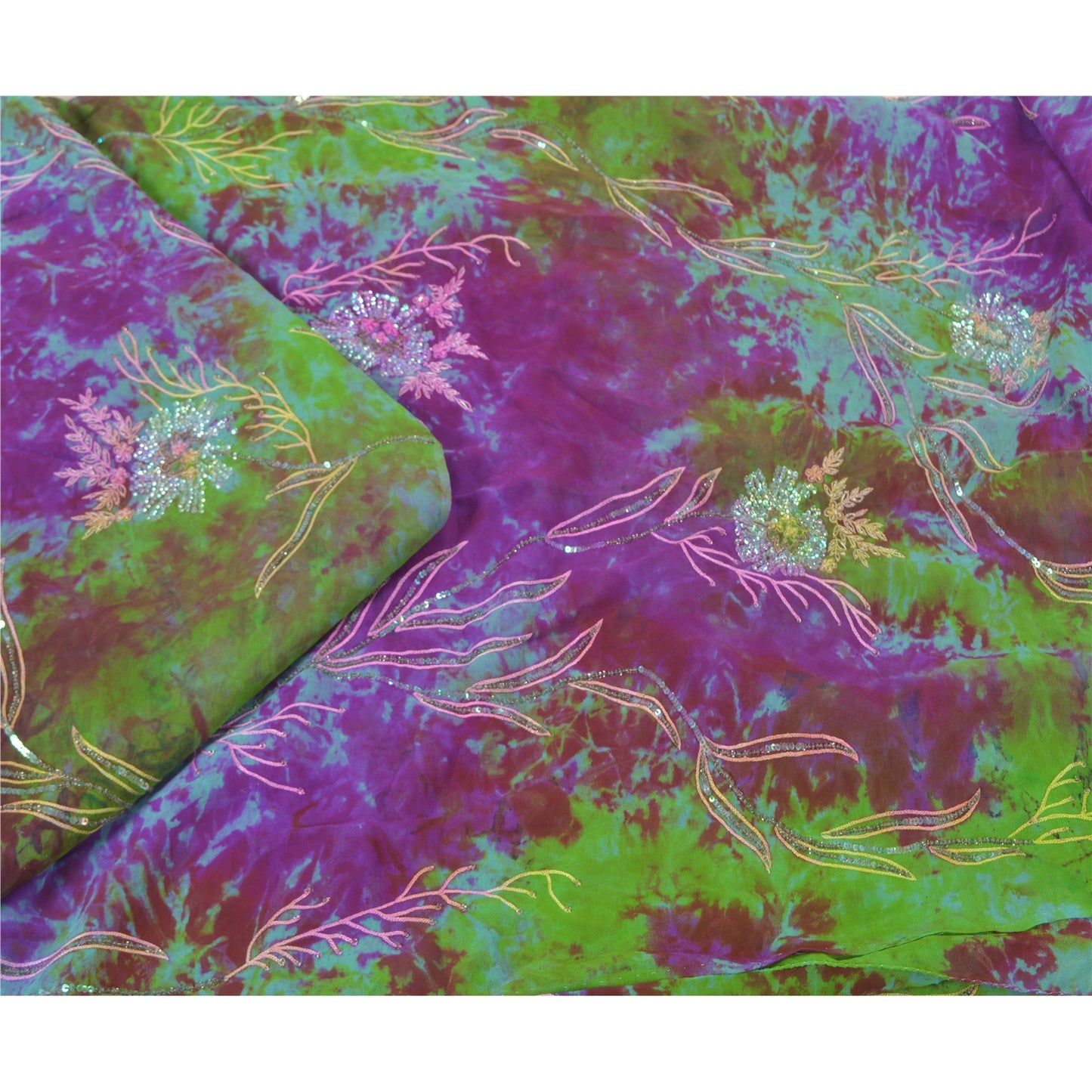 Sanskriti Vintage Heavy Sarees Pure Georgette Silk Handmade Tie-Dye Sari Sustainable Fabric