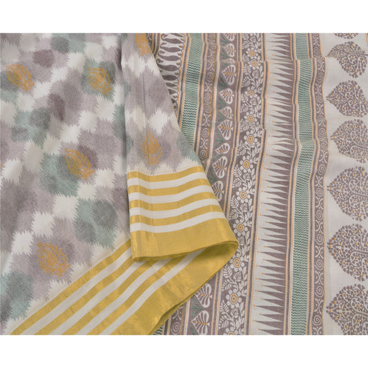 Sanskriti Vintage Ivory Heavy Indian Sarees Blend Cotton Woven Sari Sustainable Fabric