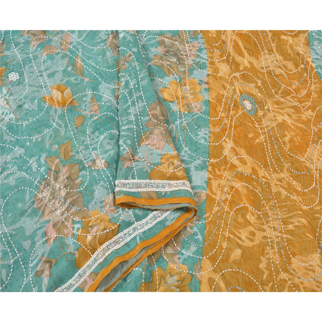 Sanskriti Vintage Heavy Sarees Pure Georgette Silk Beaded Brasso Sari Sustainable Fabric