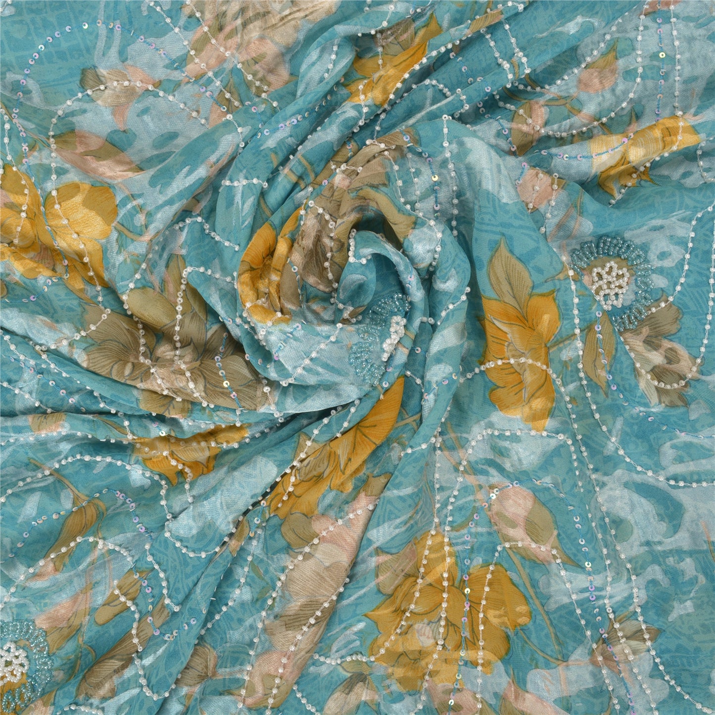 Sanskriti Vintage Heavy Sarees Pure Georgette Silk Beaded Brasso Sari Sustainable Fabric