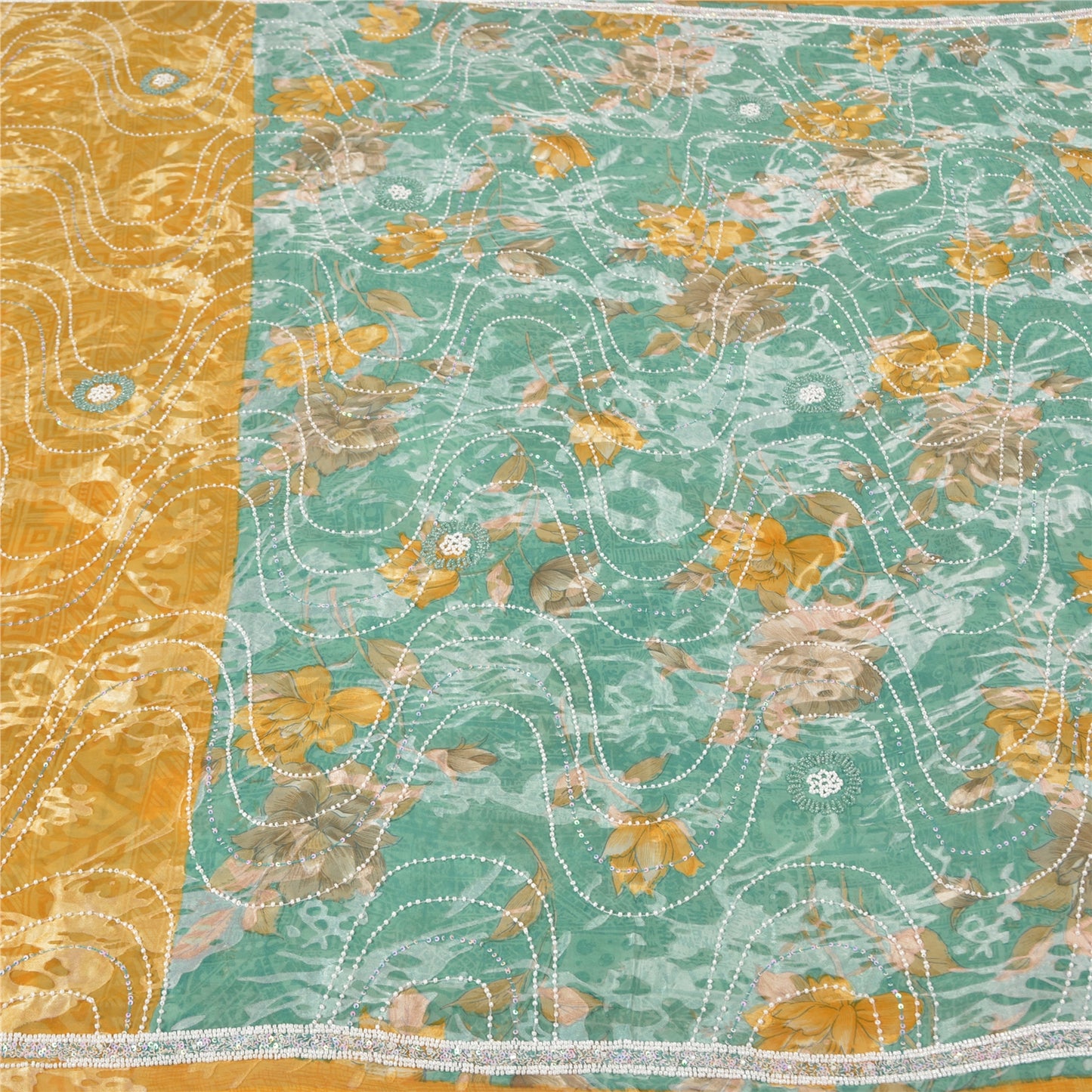 Sanskriti Vintage Heavy Sarees Pure Georgette Silk Beaded Brasso Sari Sustainable Fabric