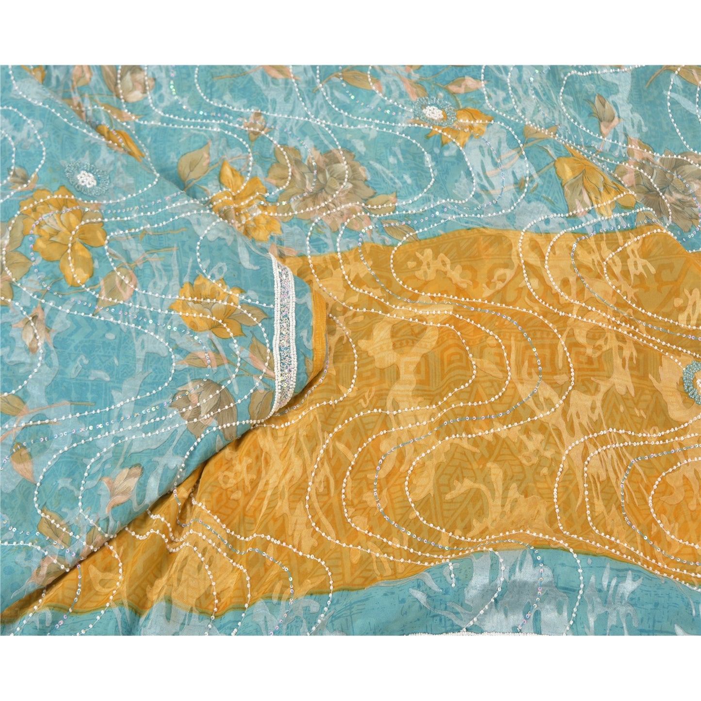 Sanskriti Vintage Heavy Sarees Pure Georgette Silk Beaded Brasso Sari Sustainable Fabric