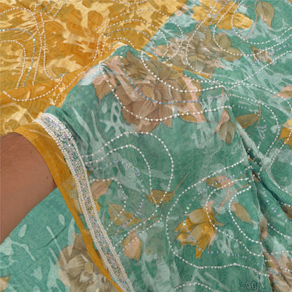 Sanskriti Vintage Heavy Sarees Pure Georgette Silk Beaded Brasso Sari Sustainable Fabric