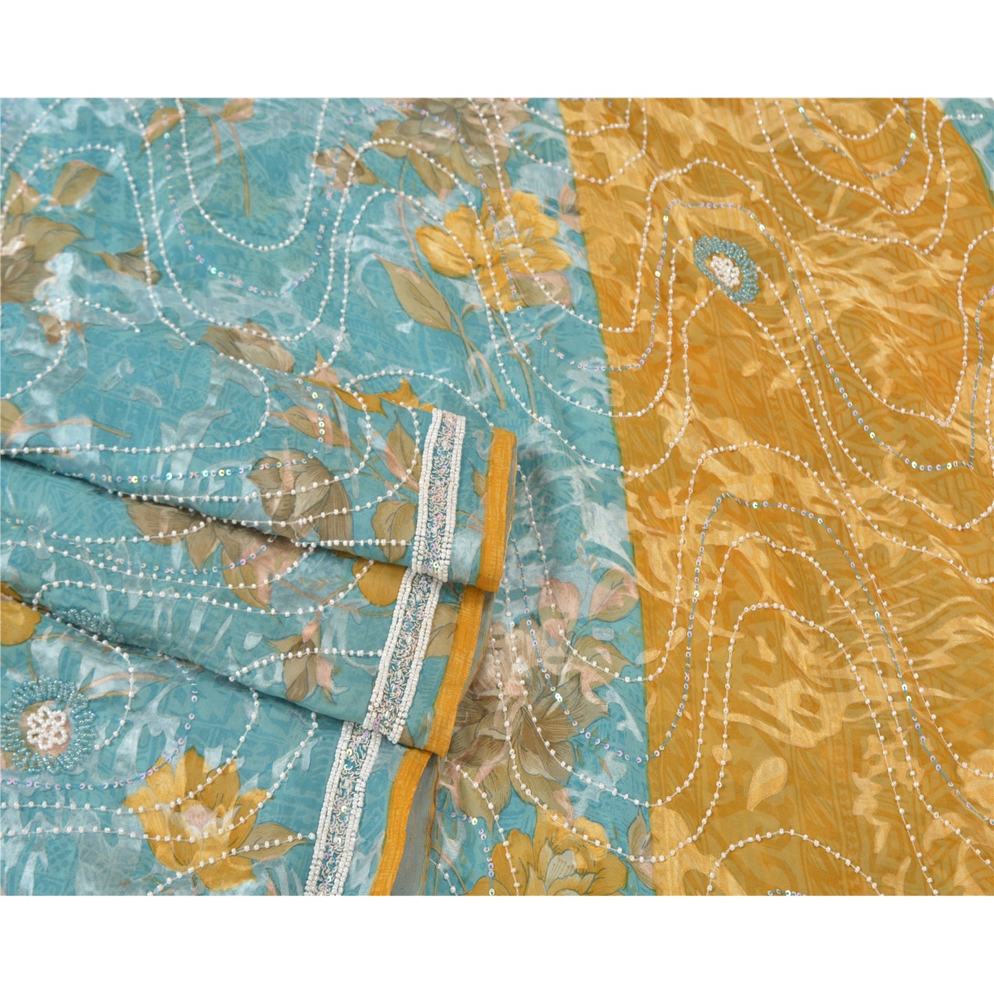 Sanskriti Vintage Heavy Sarees Pure Georgette Silk Beaded Brasso Sari Sustainable Fabric