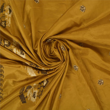 Санскритские винтажные горчичные тяжелые сари из чистого шелка, ручная работа, тант-сари, устойчивая ткань