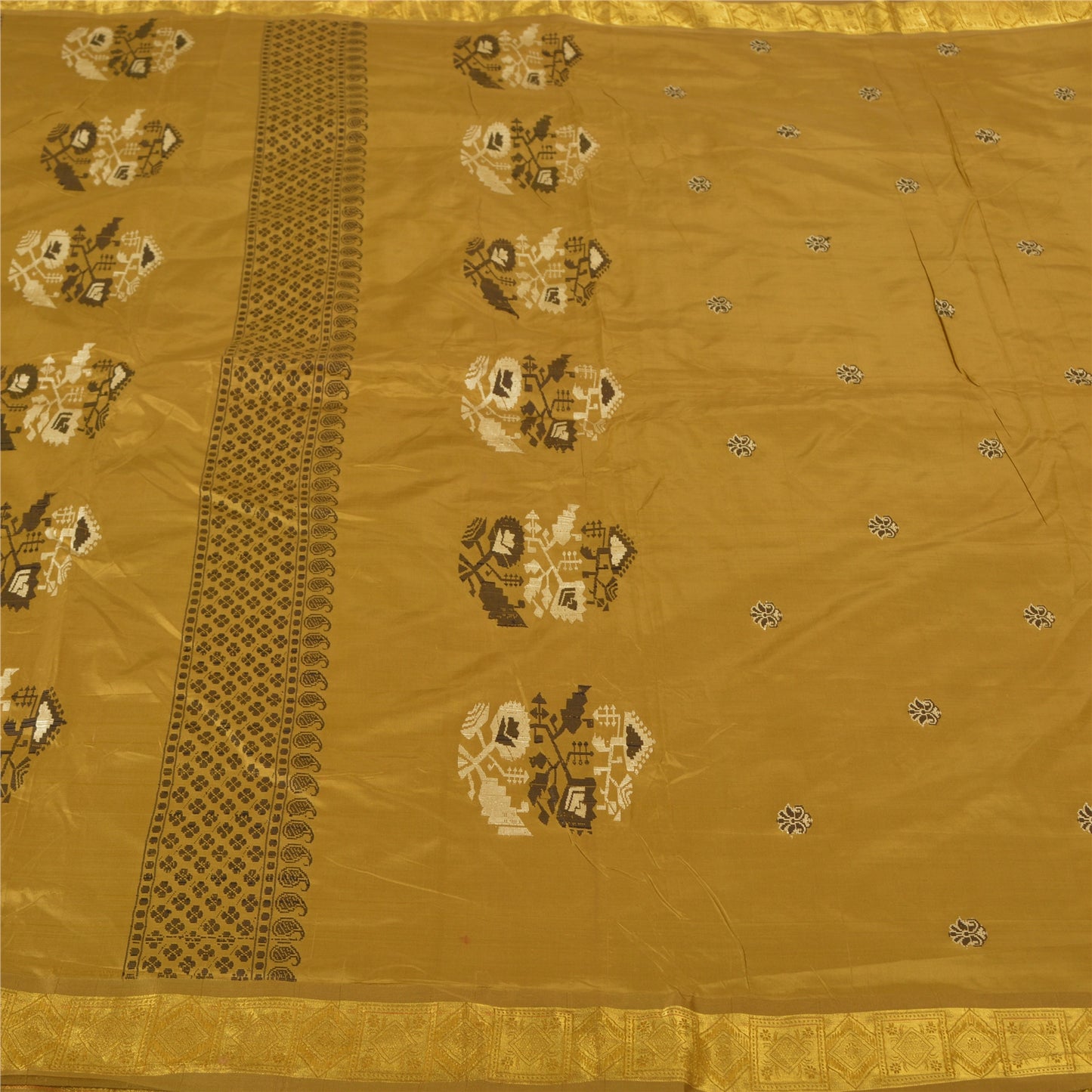 Санскритские винтажные горчичные тяжелые сари из чистого шелка, ручная работа, тант-сари, устойчивая ткань