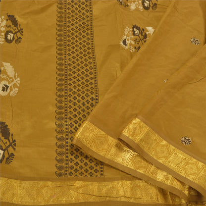 Санскритские винтажные горчичные тяжелые сари из чистого шелка, ручная работа, тант-сари, устойчивая ткань