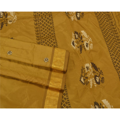 Санскритские винтажные горчичные тяжелые сари из чистого шелка, ручная работа, тант-сари, устойчивая ткань