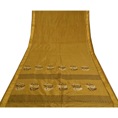 Санскритские винтажные горчичные тяжелые сари из чистого шелка, ручная работа, тант-сари, устойчивая ткань