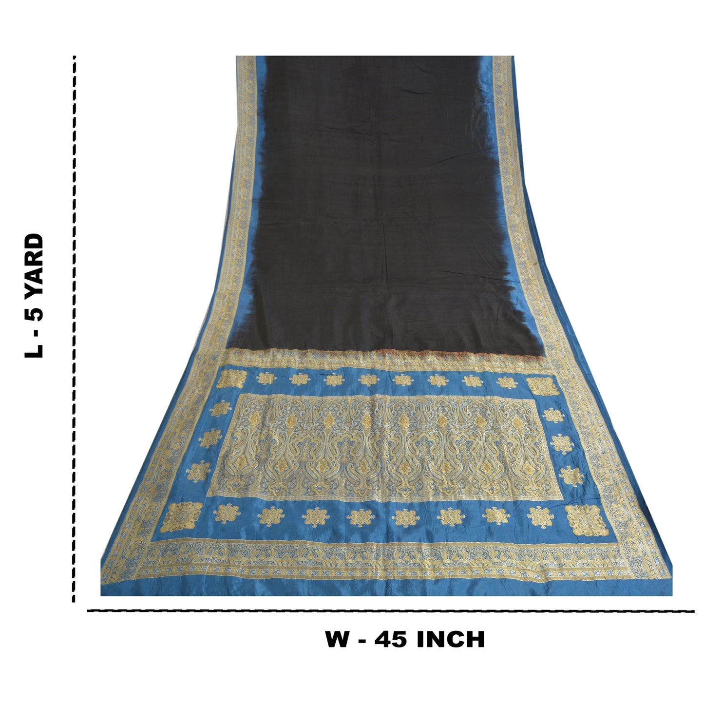 Sanskriti Vintage Blå Tunge Indiske Sarier 100% Ren Silke Vævet Sari Bæredygtigt Stof