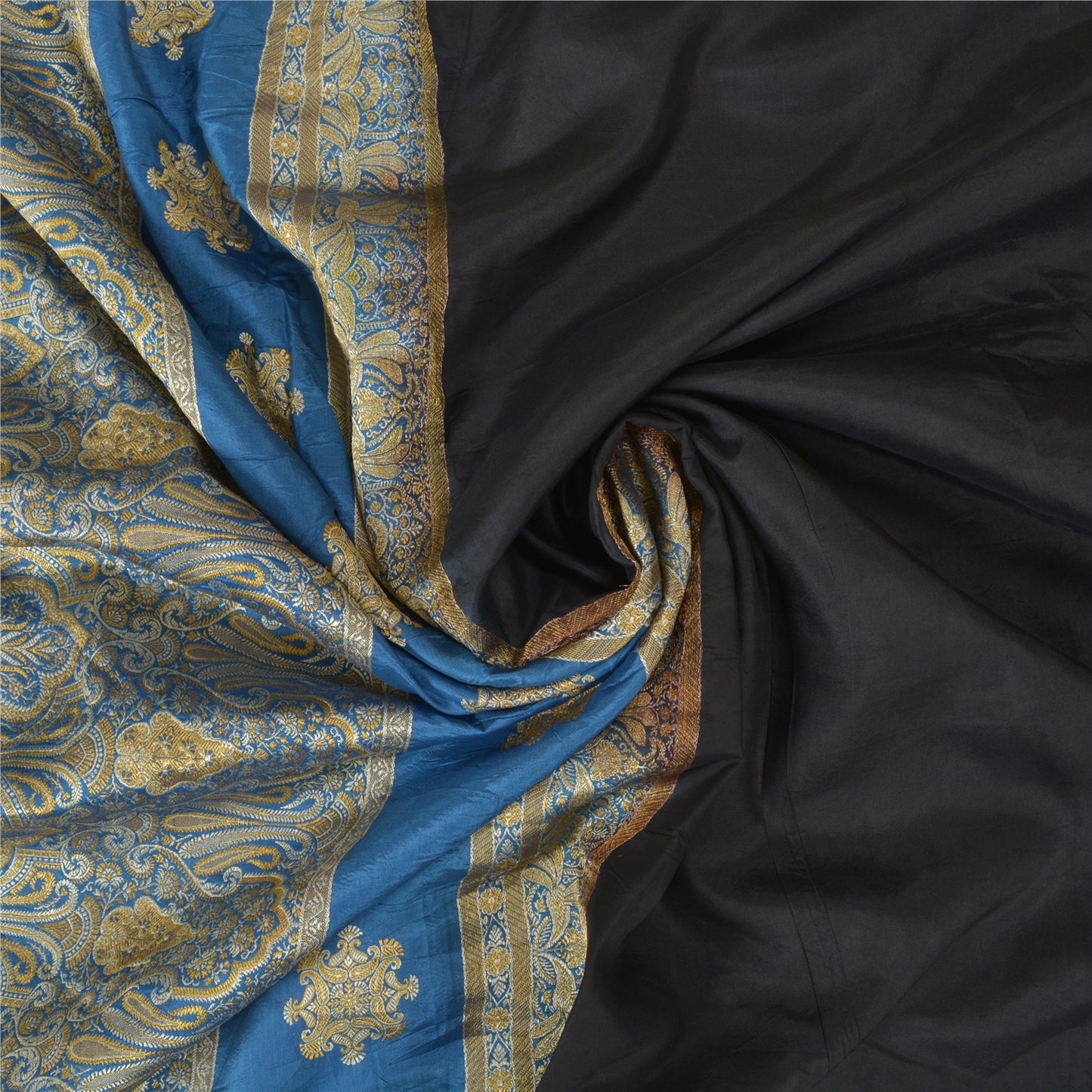 Sanskriti Vintage Blå Tunge Indiske Sarier 100% Ren Silke Vævet Sari Bæredygtigt Stof