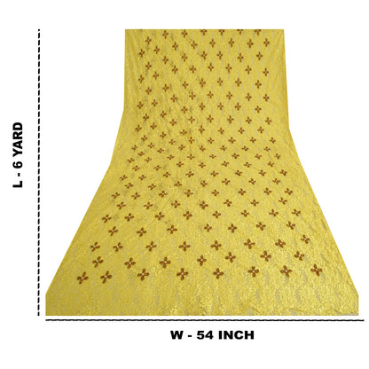 Санскрити Винтаж Желтый Тяжелые Сари Сетка Сетка Ручной Работы Бисером Сплетенная Сари Устойчивая Ткань
